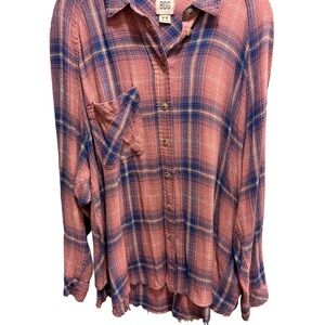 BDG Pink and Blue Plaid Button-Down Shirt